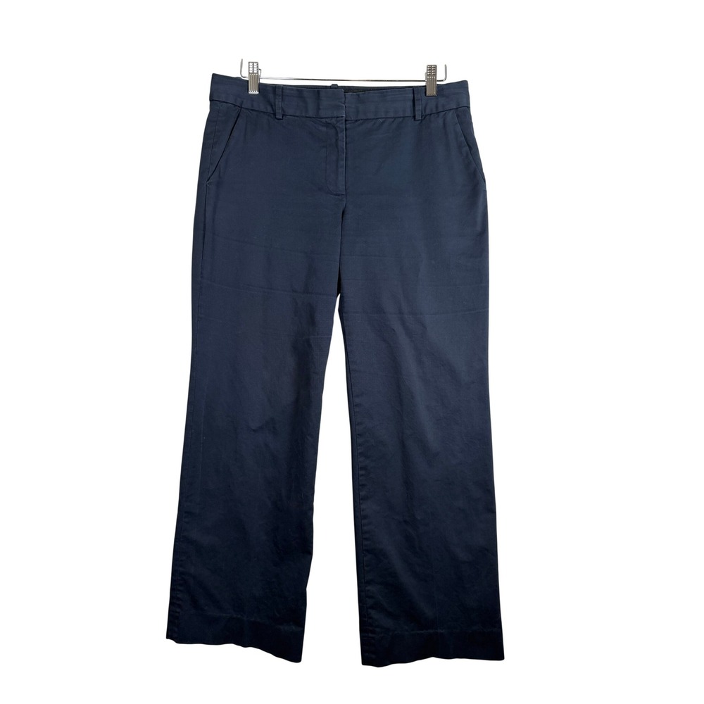 J.Crew Cafe Trouser Size 8 Navy Blue Workwear Office Stretch Cotton Preppy